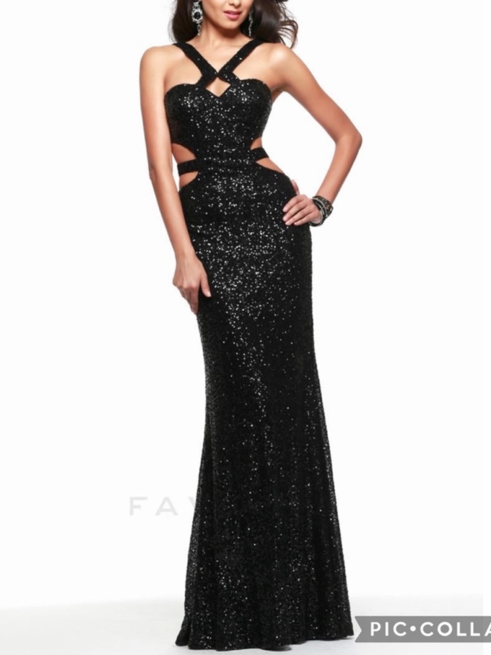 Faviana Black Sequin Cutout Maxi Skirt